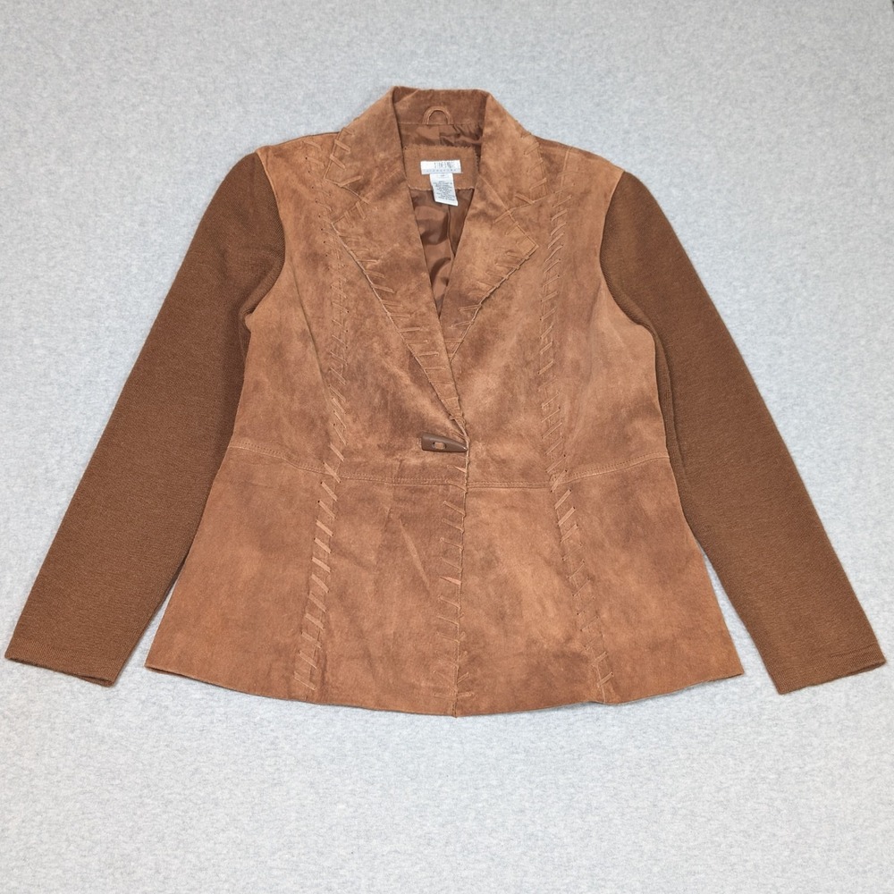 Stonebridge Signature Leather Jacket Womens Medium Knit Sleeves Western Cowgirl